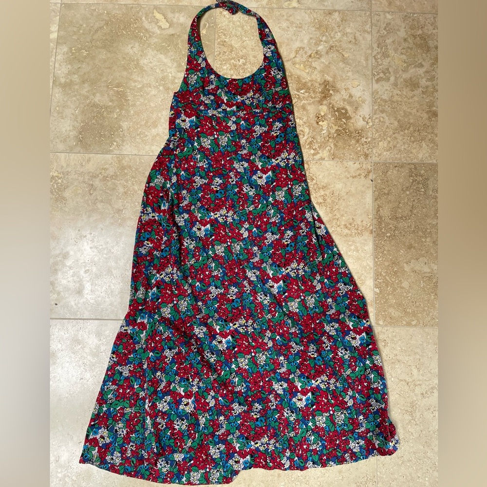 Suzi Kondi Red Pink Halter Sundress Maxi